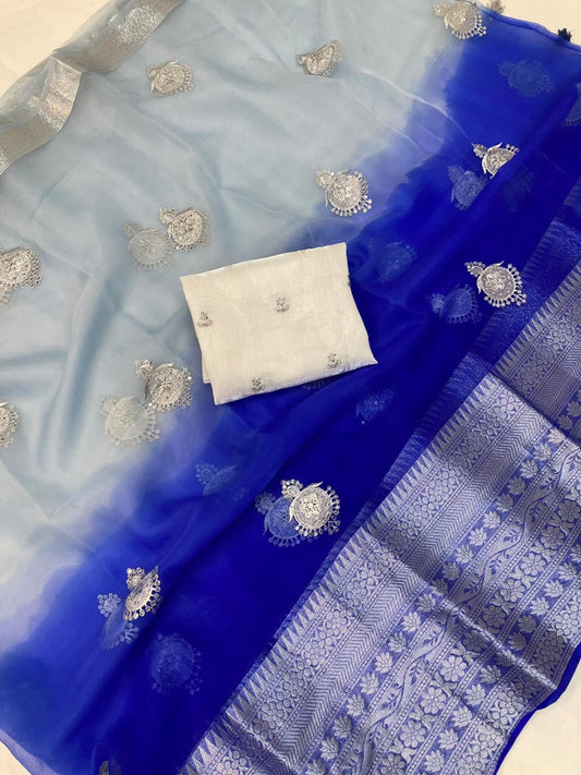 Organza Silk Saree With Kanjivaram Border