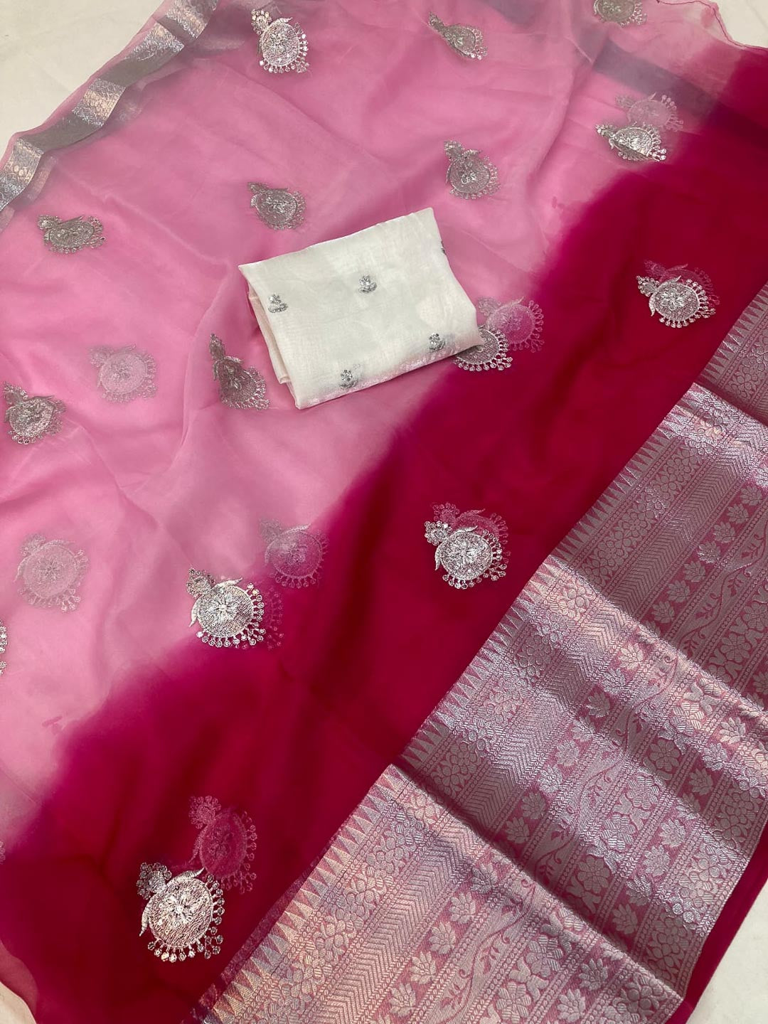 Organza Silk Saree With Kanjivaram Border