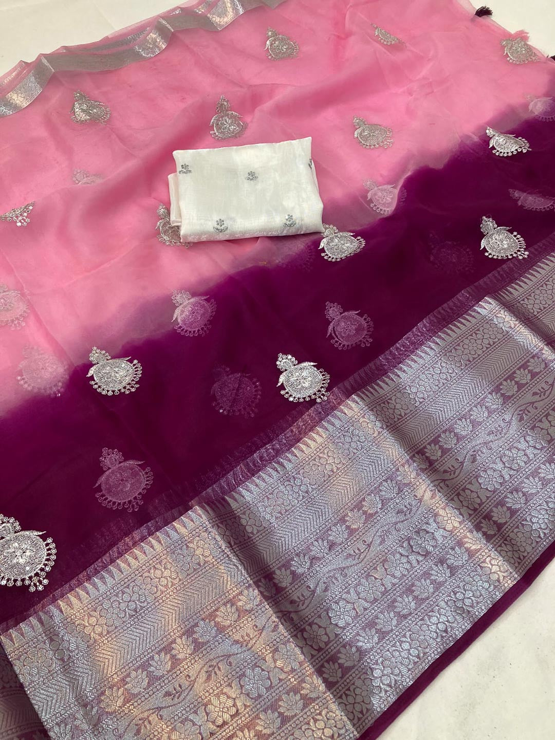 Organza Silk Saree With Kanjivaram Border