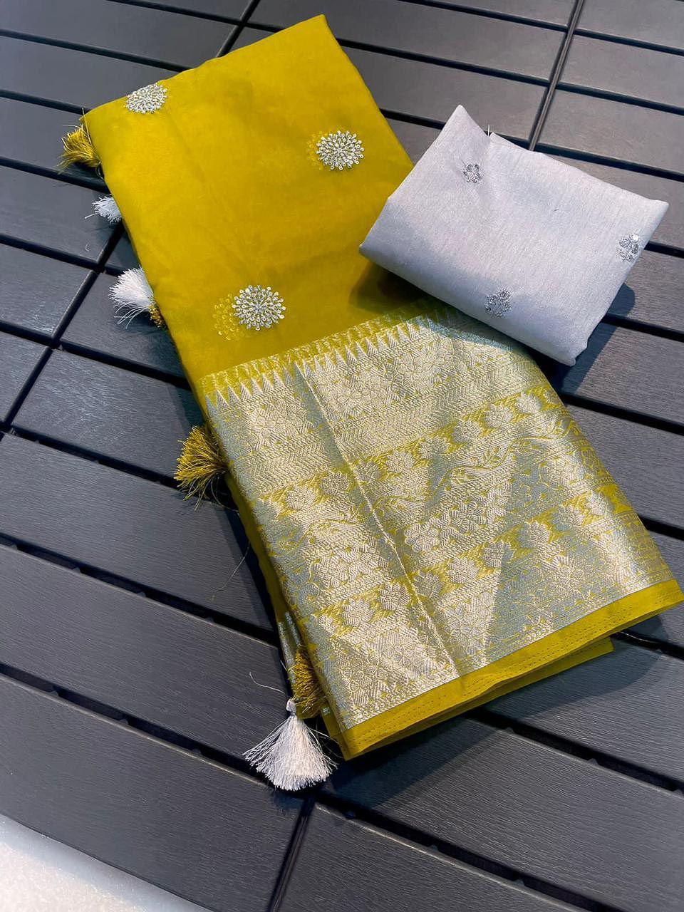 Organza Silk Saree With Kanjivaram Border