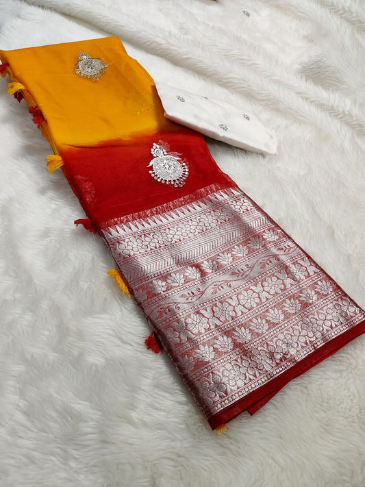 Organza Silk Saree With Kanjivaram Border