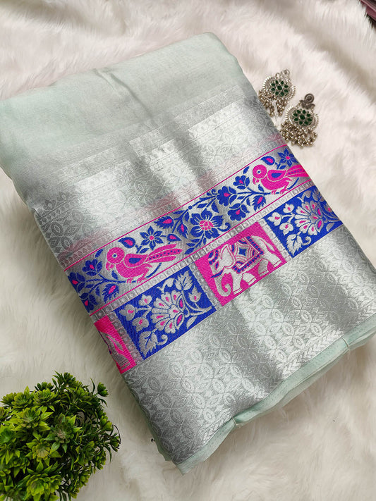 Organza Silk Saree With Kanjivaram Border