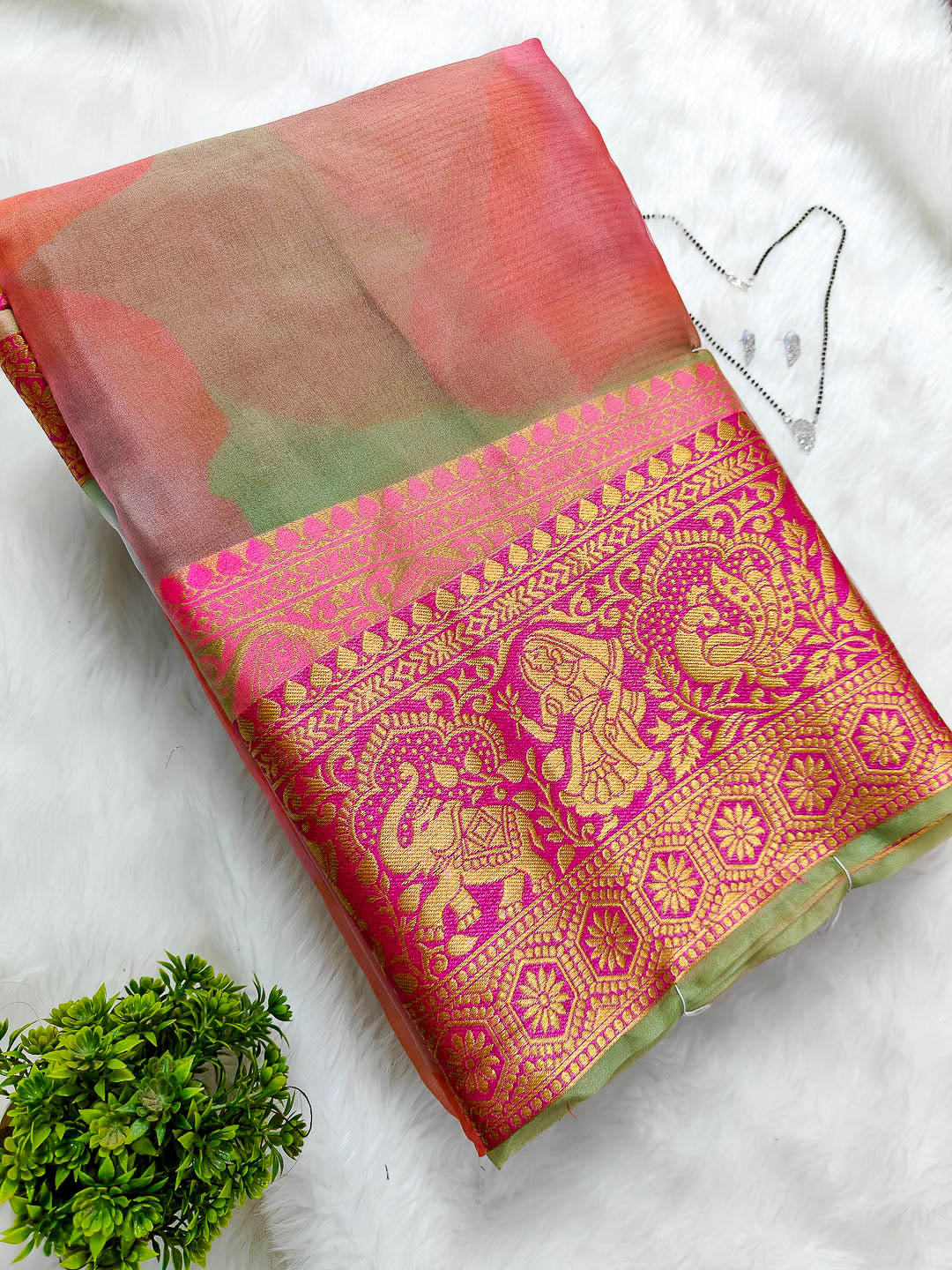 Organza Silk Saree With Kanjivaram Border