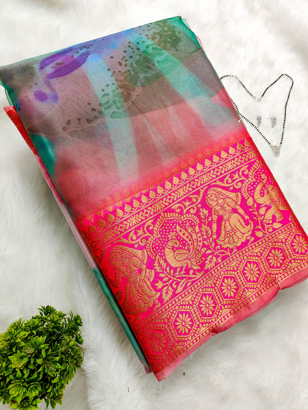 Organza Silk Saree With Kanjivaram Border