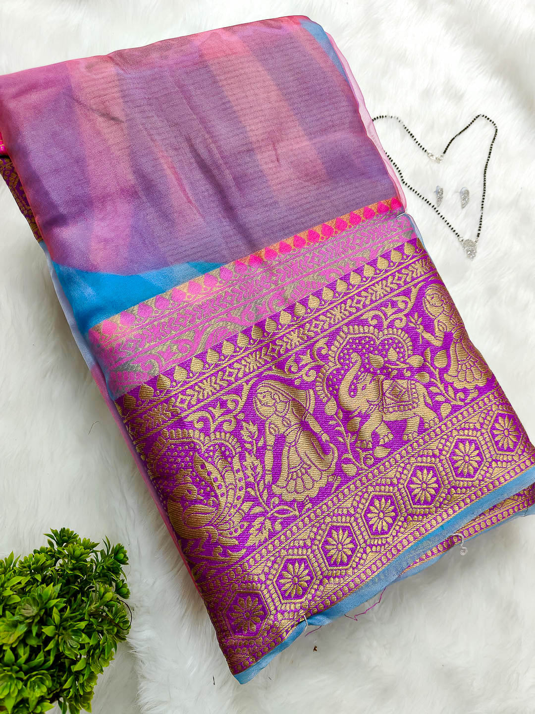 Organza Silk Saree With Kanjivaram Border