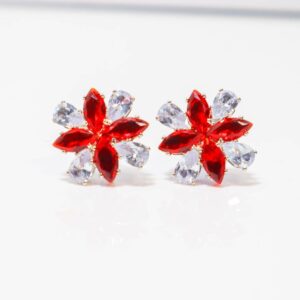 Red Cubic Zirconia/American Diamond Studs Earrings For Women