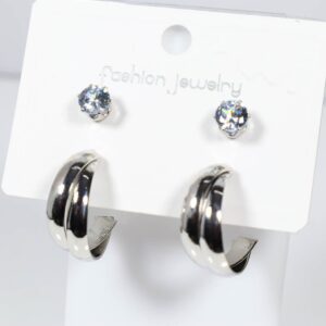 Silver Artificial Stone Hoop Earrings Silver Plated Earrings for Women & Girls
