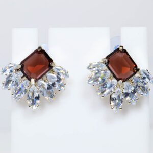 Brown Cubic Zirconia/American Diamond Studs Silver Plated Earrings for Women & Girls