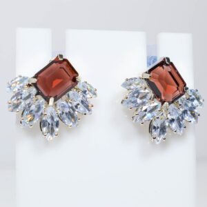 Brown Cubic Zirconia/American Diamond Studs Silver Plated Earrings for Women & Girls