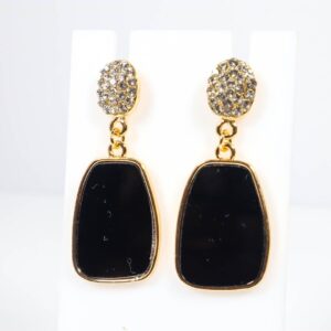 Black Artificial Stone Drop Earrings Gold Plated Earrings for Women & Girls