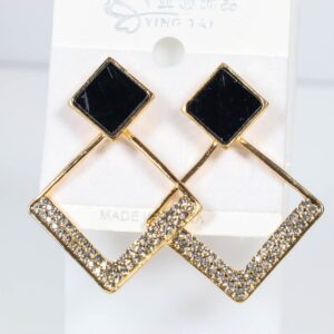 Black Artificial Stone Hoop Earrings Gold Plated Earrings for Women & Girls