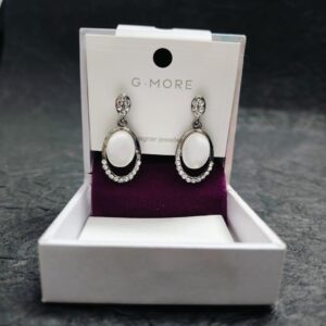 Oval Stone Studded Monalisa Silver-Plated Drop Earrings