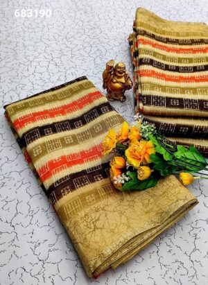Brown Fancy Printed Cotton Sarees
