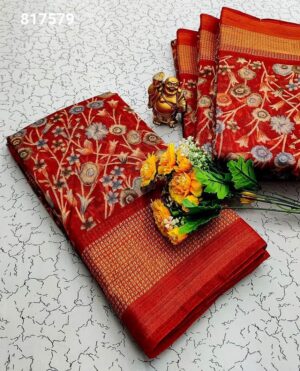 Red Fancy Printed Cotton Sarees